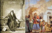 Izquierda: Salomón escribiendo Proverbios. Derecha: traslado del Arca de la Alianza