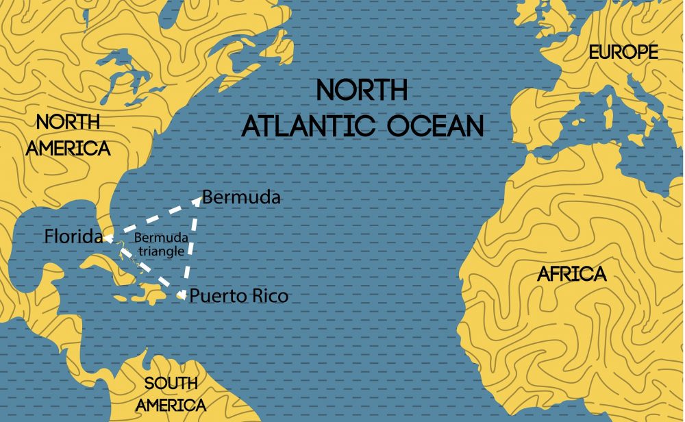 Un mapa que muestra la ubicación del Triángulo de las Bermudas. Shutterstock
