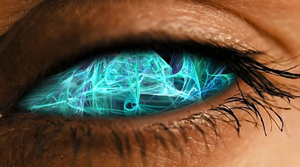 Iris de ojo con patrón de polvo neuronal abstracto