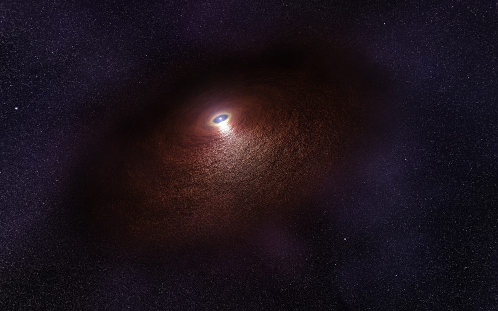 Ilustración de un artista que muestra una estrella de neutrones (RX J0806.4-4123) con un disco de polvo cálido que produce una firma infrarroja. Crédito de la imagen: ESA/Hubble.