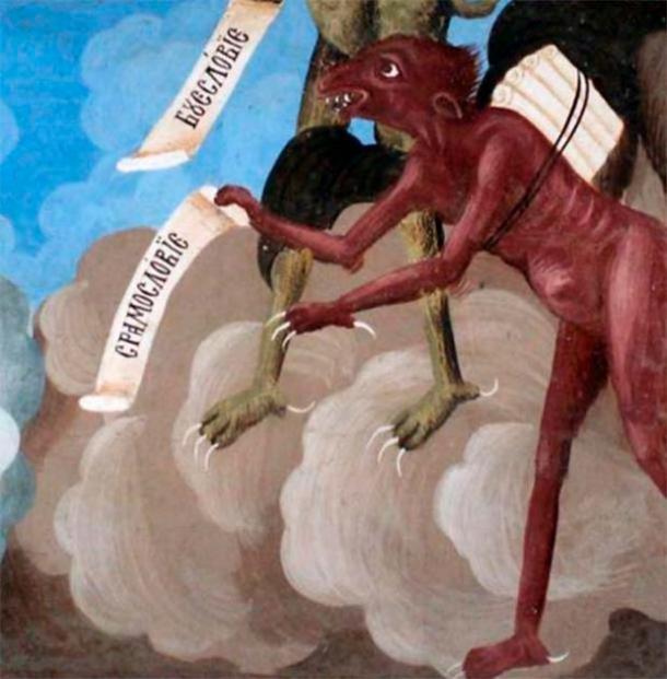 Representación de un demonio rojo, como el del cuento rumano de Ivan Turbinca. Detalle del fresco del Monasterio de Rila. (Edal Antón Lefterov/CC BY-SA 3.0)